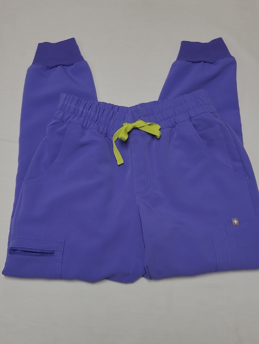 Figs Scrubs blueberry periwinkle Cargo Joggers with Lime Drawstring